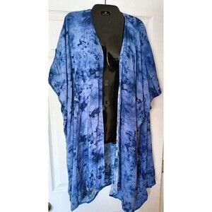 Jenni Women's Wrap Kimono Blue Tie Dye One Size Short Sleeve Open Front New